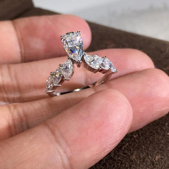 ▶ DELUXE EDITION ❗❗ Jewelry - ▶Marquis Angle Wings Wedding Anillos Water Drop Pure CZ Pear Ring, L183
